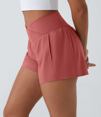 Breezeful™ High Waisted Crossover Pocket 2-in-1 Quick Dry Yoga Shorts 4"