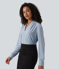 V Neck Long Sleeve Work Blouse