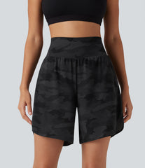 Halara UltraSculpt™ Camo Print High Waisted Tummy Control Curved Hem Running Shorts 7" with Pocket