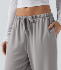 Low Rise Drawstring Crepe Casual Joggers with Pockets