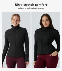 PuffFlex Stand Collar Zipper Long Sleeve Running Quilted Jacket with Pockets