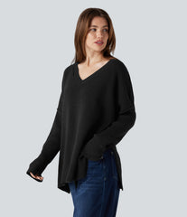 V-neck Reglan Long Sleeve Relaxed Fit Casual Sweater