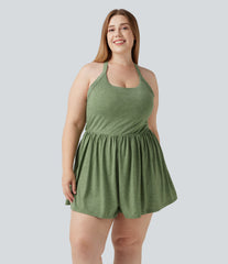 Plus Size Padded 2-in-1 Romper with Pockets-Easy Peezy Edition