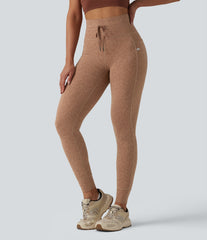 Halara UltraSculpt™ Leopard Print High Waisted Drawstring Yoga Leggings with Pockets