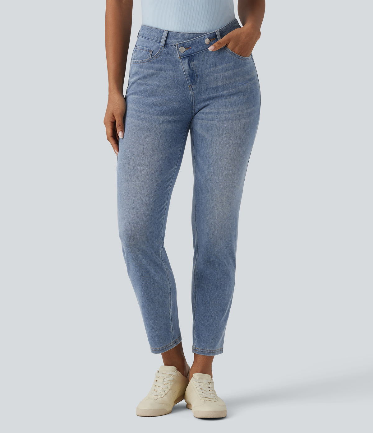 Halara Flex™ Asymmetric High Waisted Casual Jeans with Pockets