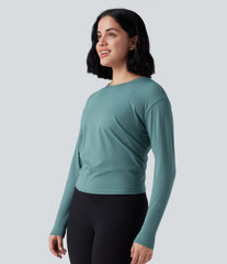 SoftlyZero™ Airy Round Neck Long Sleeve 2-in-1 Tie Back InstantCool Yoga Sports Top-UPF50+