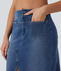 Halara Flex™ Mid Rise Pockets Straight Washed Denim Casual Skirt