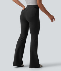 V Shaped High Waisted Tummy Control Flare Casual Pants with Pockets