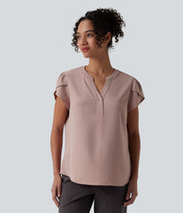 V-neck Petal Short Sleeve Work Blouse