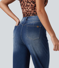 Halara Flex™ High Waisted Straight Leg Washed Casual Jeans with Pockets