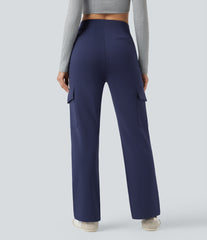 High Waisted Tummy Control Straight Leg Casual Cargo Pants with Pockets