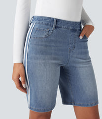 Halara Flex™ High Waisted Stripe Denim Casual Bermuda Shorts with Pockets