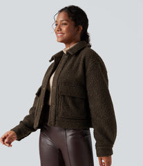Long Sleeve Casual Sherpa Jacket with Pockets