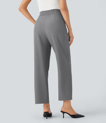 High Waisted Shirred Pocket Tapered Work Pants