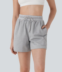 High Waisted Drawstring Waffle Yoga Sweat Shorts with Pockets