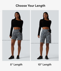High Waisted Leopard Waffle Casual Baggy Bermuda Shorts 10'' with Pockets