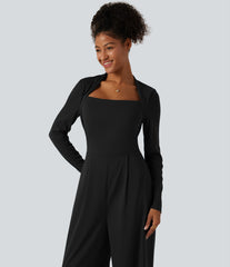 Long Sleeve Built-in Bra Wide Leg Jumpsuit with Pockets-Easy Peezy Edition DD-F Cups
