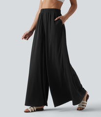 High Waisted Resort Flowy Baggy Pants with Pockets