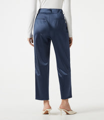 High Waisted Tapered Satin Work Pants with Pockets