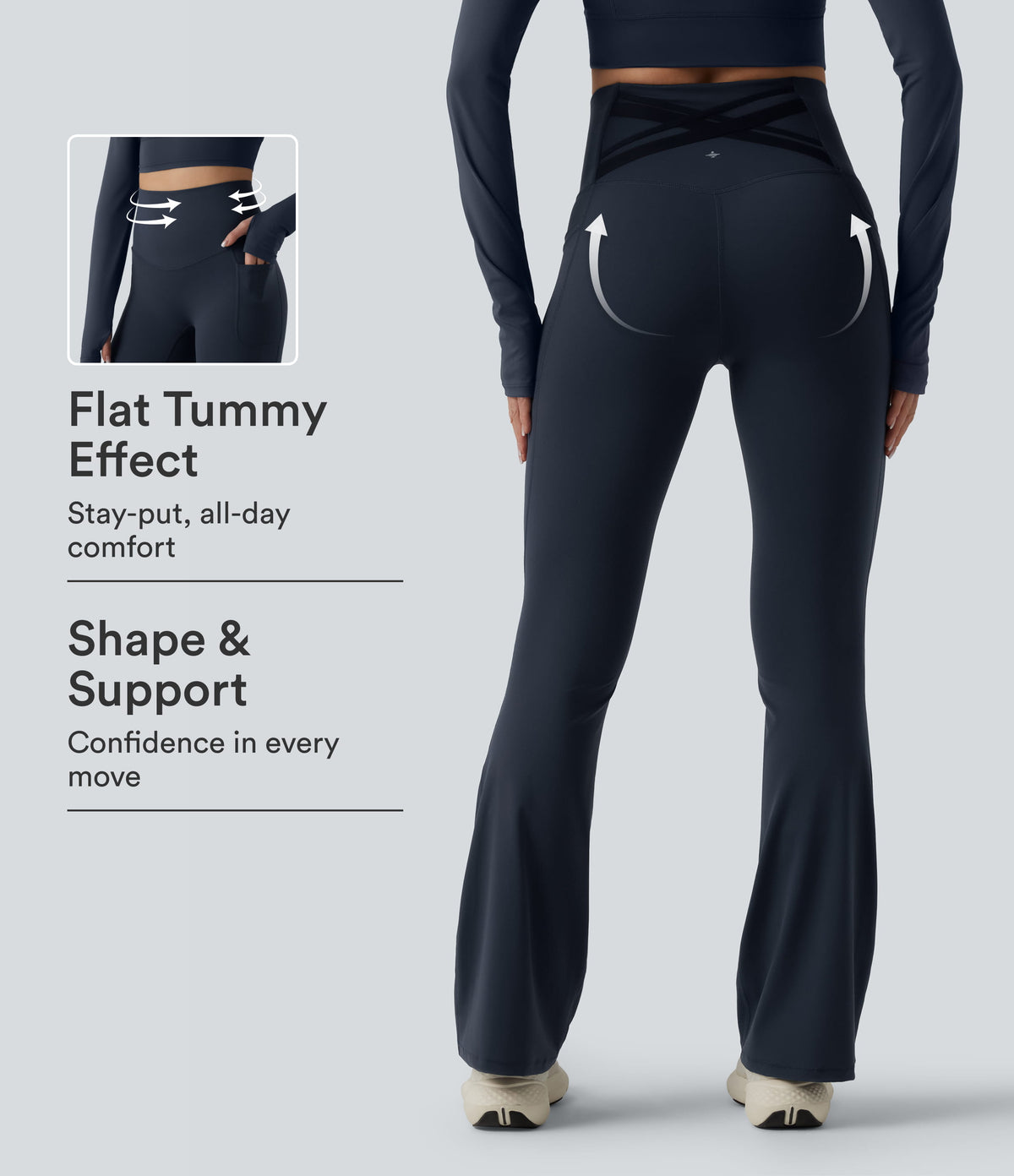 Halara Ultrasculpt™ High Waisted Tummy Control Crossover Back Bootcut Workout Leggings with Pockets