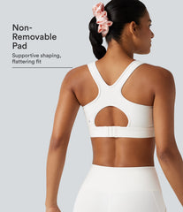 High Support Contrast Mesh Adjustable Buckle Non-Removable Pad Training Sports Bra