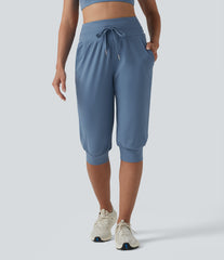 SoftlyZero™ Plush High Waisted Drawstring Tummy Control Yoga Pedal Pushers Joggers with Pockets
