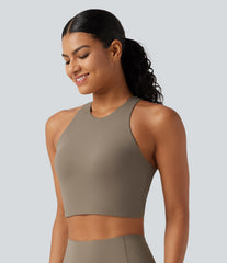 Low Support Round Neck Built-in Bra Cut Out Cool Touch Quick Dry Running Sports Bra-UPF50+