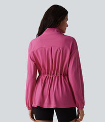 Long Sleeve Inner Drawstring Stripes Quick Dry Workout Jacket-UPF40+