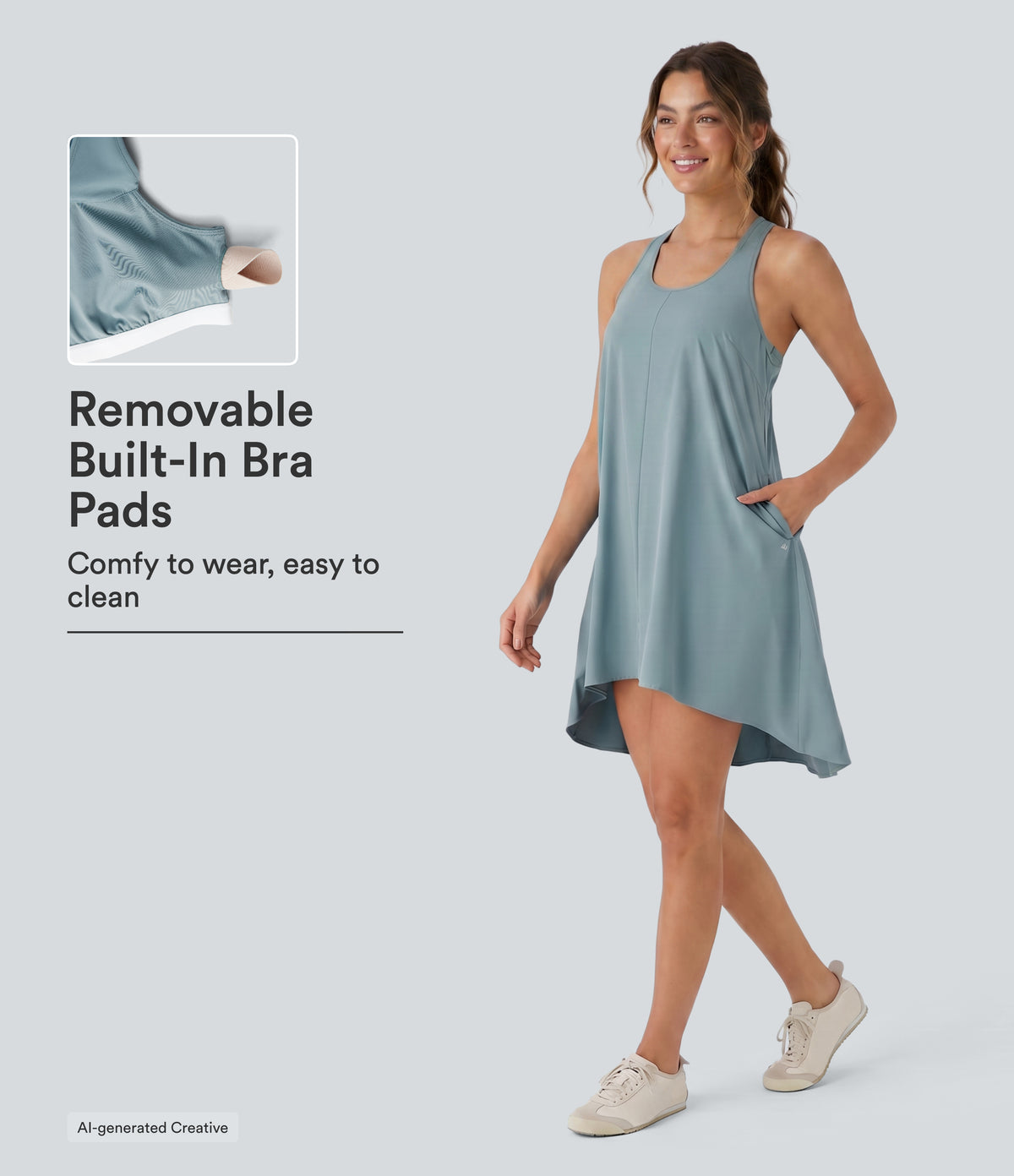 Breezeful™ RacerPocket High Low Flowy Mini Quick Dry Casual Dress