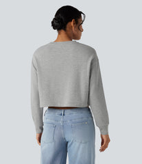 Round Neck Long Sleeve Casual Cotton Sweatshirt with Pocket