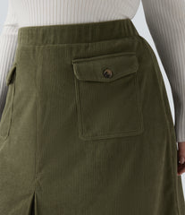 Mid Rise Midi Corduroy Casual Plus Size Skirt with Pockets