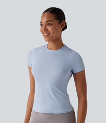 Ribbed Knit Round Neck Short Sleeve Workout Sports Top