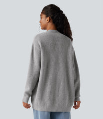 Open Front Long Sleeve Casual Cardigan with Pockets