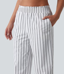 Mid Rise Straight Leg Stripe Tennis Pants with Pockets