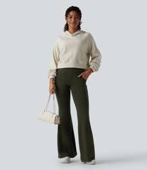 High Waisted Casual Flare Pants with Pockets