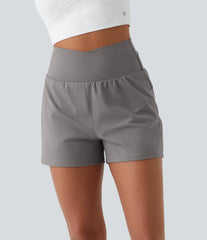 High Waisted Crossover Pocket 2-in-1 Casual Shorts