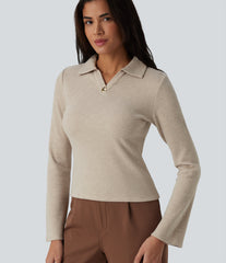 Ribbed Flounce Long Sleeve Work Top