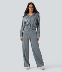 Hooded Long Sleeve Zip Fly Drawstring Relaxed Fit Sparkle Casual Sweatshirt