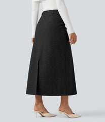 High-waisted Split Midi Fleece Casual A-line Skirt