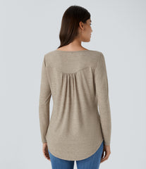 Round Neck Long Sleeve Curved Hem Casual Top