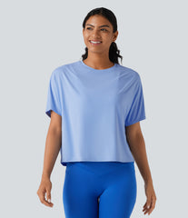 Round Neck Batwing Sleeve Relaxed InstantCool Quick Dry Yoga Sports Top-UPF50+