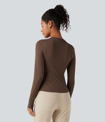 Long Sleeve Ruched Split Hem Casual T-Shirt