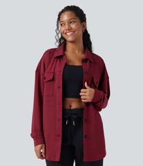 Curved Hem Houndstooth Oversized Casual Jacket with Pockets