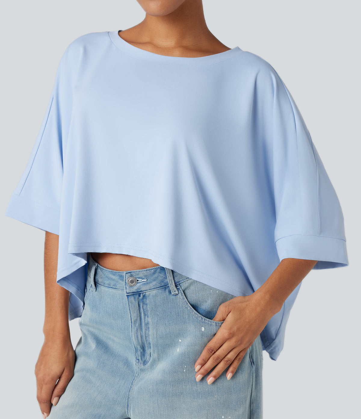 Round Neck Batwing Sleeve High Low Relaxed Casual T-Shirt