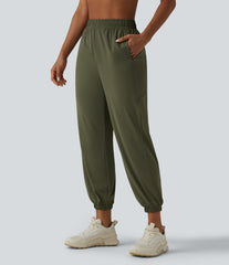 High Waisted Contrast Mesh InstantCool Workout Joggers with Pockets-UPF50+