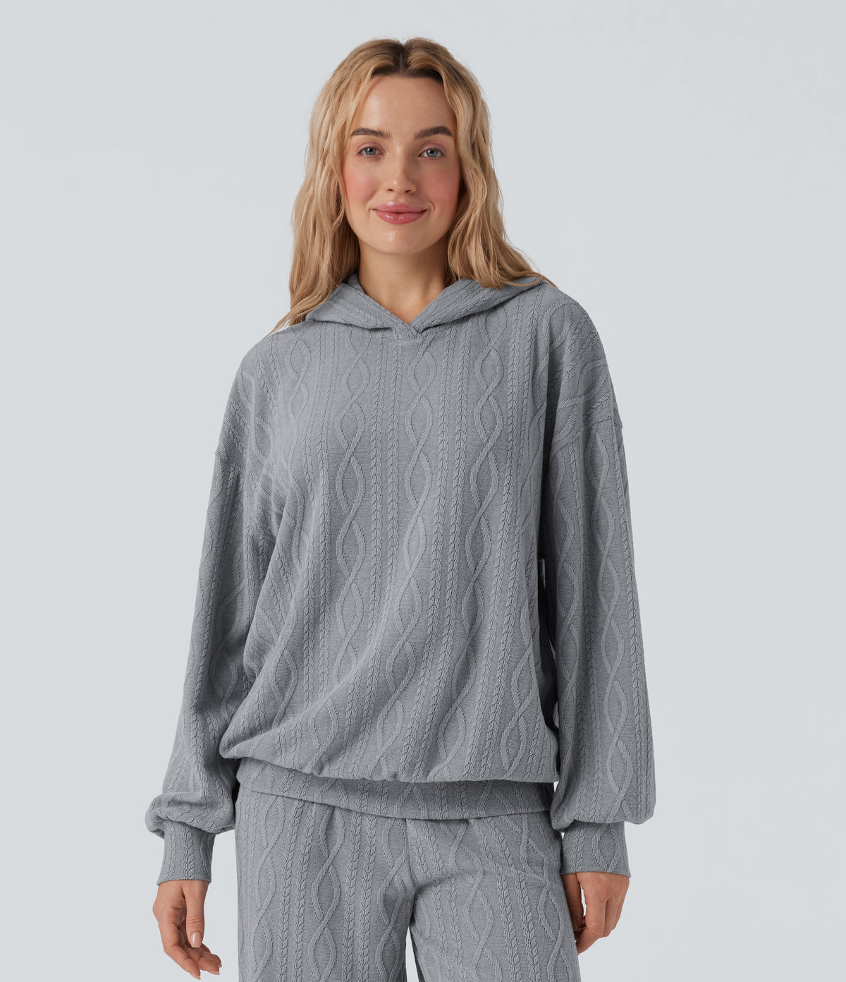 Hooded Long Sleeve Oversized Cable Knit Casual Sweatshirt