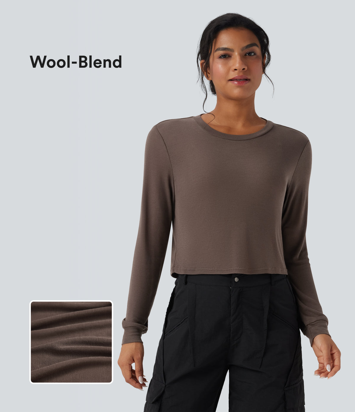 Round Neck Long Sleeve Casual Wool-Blend Top