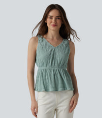 V-neck Crinkle Texture Casual Tank Top