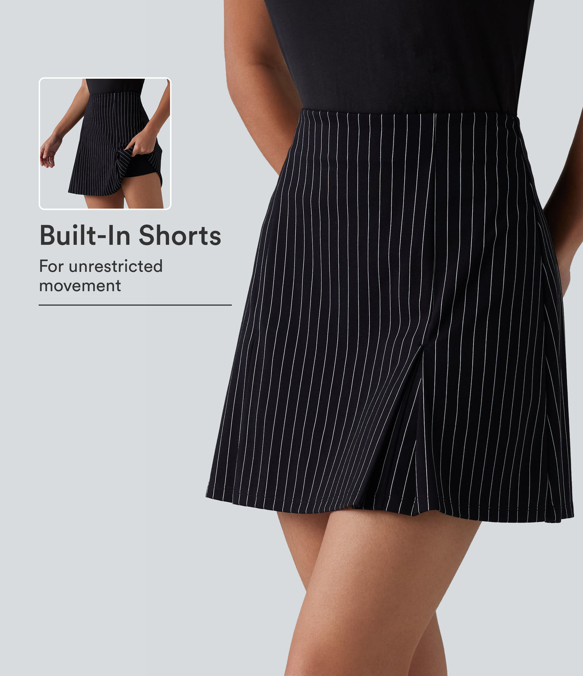 High Waisted Longer Mini 2-in-1 InstantCool Stripe Work A-Line Skirt