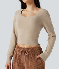 U-Neck Long Sleeve Cropped Casual Sweater